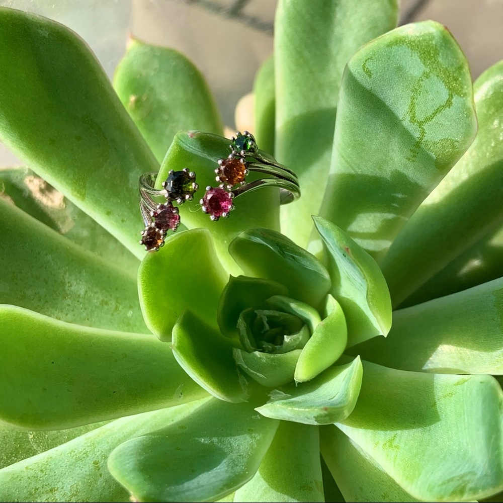 Multi Tourmaline Sterling Silver Adjustable Ring
